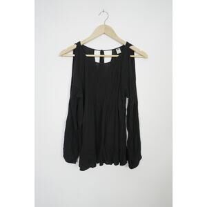 Old Navy Cold Shoulder Top Women Small Black Pintuck Long Sleeve Keyhole Back